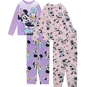Disney Little Girls Minnie Mouse Long Sleeve 4-Piece Pajama Set - Size 4